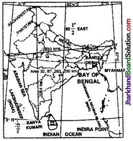 JAC Class 11 Geography Important Questions Chapter 1 भारत – स्थिति  1